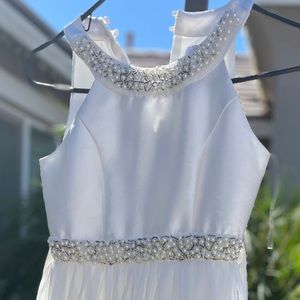 Girls' White Dress Rhinestone Trimmed Glitter Lace Bodice Dress Size 8